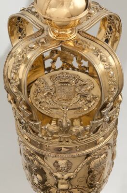X1041 - silver-gilt mace_Anthony Nelme, 1683, detail with Charles II coat of arms.jpg; X1041; ;